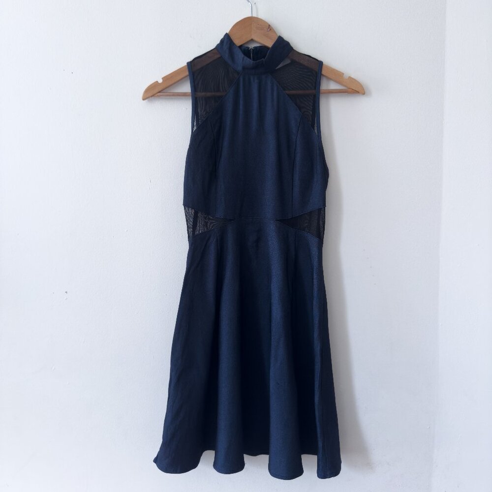 PINKYOTTO MOCK NECK CHAMBRAY MESH MINI DRESS